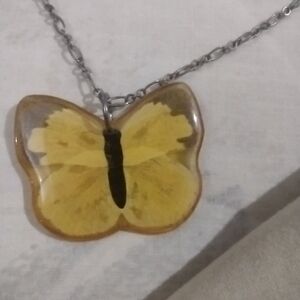 Yellow Butterfly Pendant Necklace